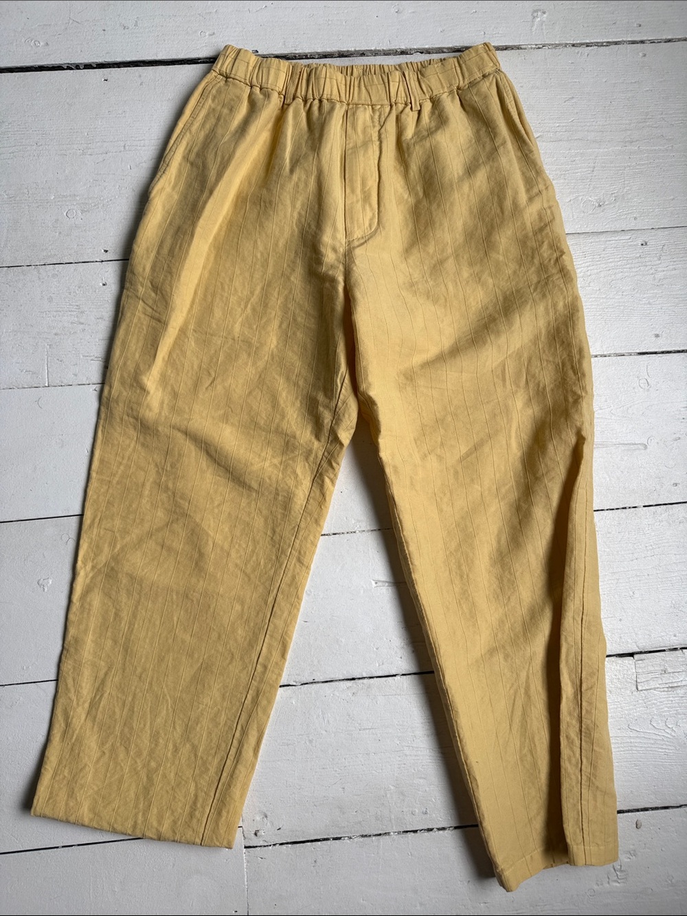 Yoko Sakamoto unisex Lightweight Elastic-Waist Linen Pants - Yellow